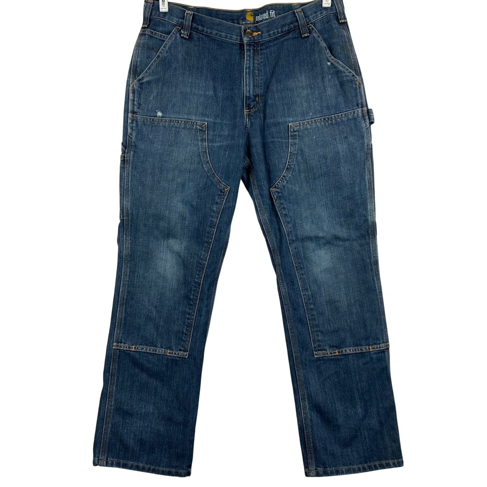 Carhartt Mens Relaxed Fit Double Knee Carpenter Jeans Blue Denim Work Pants 36w